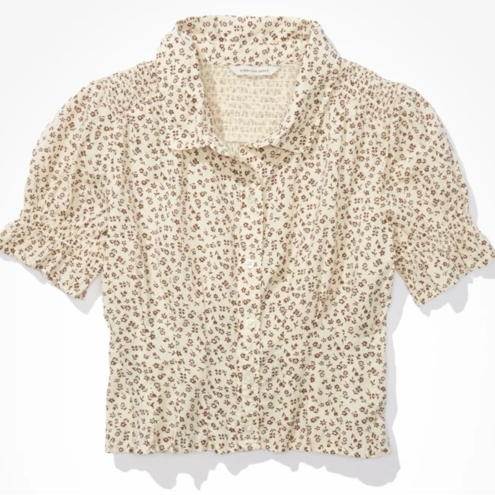 American Eagle Floral Cream Blouse